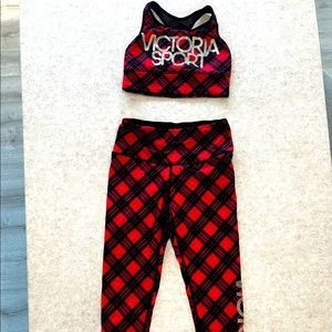 Victoria Secret red plaid matching sports bra leggings set